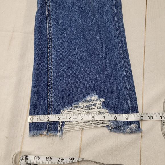 MNG high rise wide leg flare jeans button fly distressed hem rigid - Picture 3 of 12